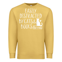 Antique Gold easily distracted by cats and books   cute book lover t shirt Premium Sweatshirt - linhVisuals