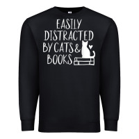 Black easily distracted by cats and books   cute book lover t shirt Premium Sweatshirt - linhVisuals
