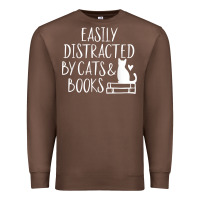Chestnut easily distracted by cats and books   cute book lover t shirt Premium Sweatshirt - linhVisuals