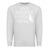 Dove Grey easily distracted by cats and books   cute book lover t shirt Premium Sweatshirt - linhVisuals