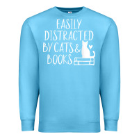 Ocean Blue easily distracted by cats and books   cute book lover t shirt Premium Sweatshirt - linhVisuals