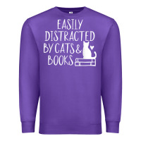 Purple easily distracted by cats and books   cute book lover t shirt Premium Sweatshirt - linhVisuals