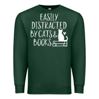 Sports Green easily distracted by cats and books   cute book lover t shirt Premium Sweatshirt - linhVisuals