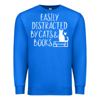 True Royal easily distracted by cats and books   cute book lover t shirt Premium Sweatshirt - linhVisuals