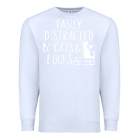 White easily distracted by cats and books   cute book lover t shirt Premium Sweatshirt - linhVisuals