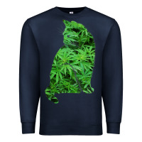 Navy funny cannabis & cat lover marijuana weed smoker art t shirt Premium Sweatshirt - linhVisuals