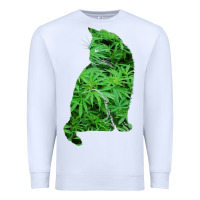 White funny cannabis & cat lover marijuana weed smoker art t shirt Premium Sweatshirt - linhVisuals