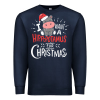 Navy i want hippopotamus for christmas hippo xmas gift Premium Sweatshirt - linhVisuals