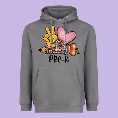 Peace Love Pre K Heavyweight Hoodie Designed By Jahusdesignshop