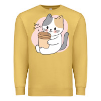 Antique Gold Cat Drinking Coffee Kitten Kawaii Japanese Kitty Premium Sweatshirt - linhVisuals
