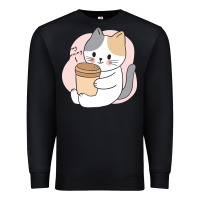Black Cat Drinking Coffee Kitten Kawaii Japanese Kitty Premium Sweatshirt - linhVisuals