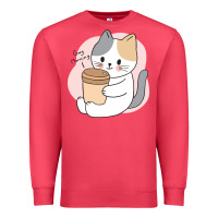 Cardinal Cat Drinking Coffee Kitten Kawaii Japanese Kitty Premium Sweatshirt - linhVisuals