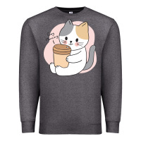 Charcoal Heather Cat Drinking Coffee Kitten Kawaii Japanese Kitty Premium Sweatshirt - linhVisuals