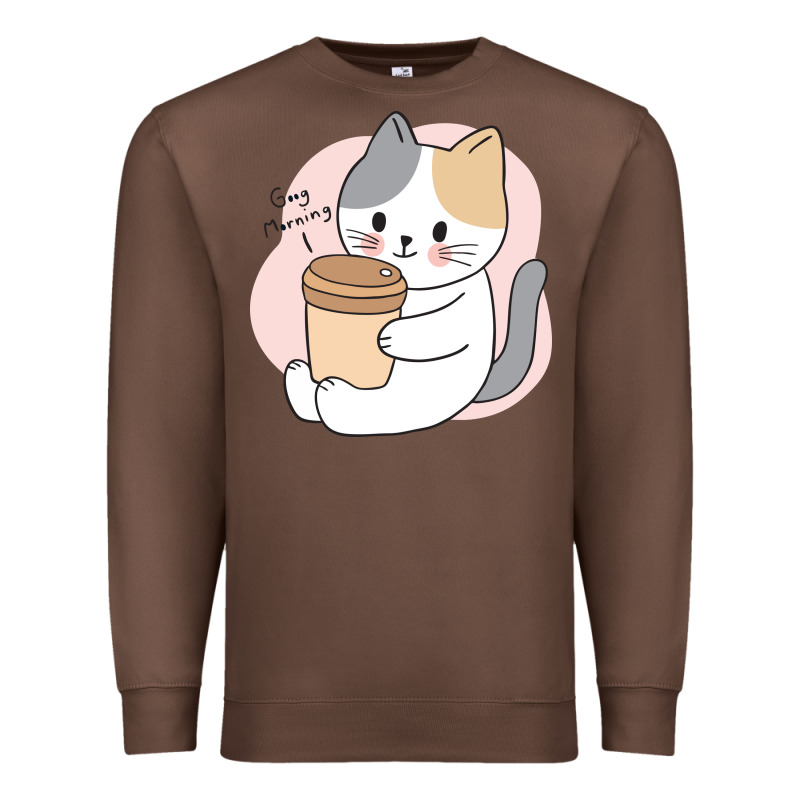 Cat Drinking Coffee Kitten Kawaii Japanese Kitty Premium Sweatshirt by linhVisuals | Teevron