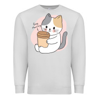 Dove Grey Cat Drinking Coffee Kitten Kawaii Japanese Kitty Premium Sweatshirt - linhVisuals