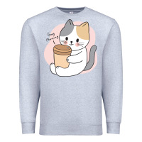 Heather Grey Cat Drinking Coffee Kitten Kawaii Japanese Kitty Premium Sweatshirt - linhVisuals