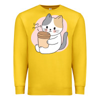 Lemon Cat Drinking Coffee Kitten Kawaii Japanese Kitty Premium Sweatshirt - linhVisuals