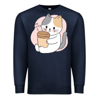 Navy Cat Drinking Coffee Kitten Kawaii Japanese Kitty Premium Sweatshirt - linhVisuals