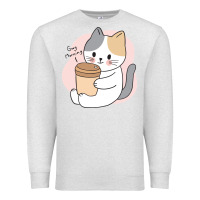 Oatmeal Heather Cat Drinking Coffee Kitten Kawaii Japanese Kitty Premium Sweatshirt - linhVisuals