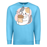 Ocean Blue Cat Drinking Coffee Kitten Kawaii Japanese Kitty Premium Sweatshirt - linhVisuals