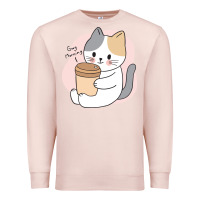 Pale Pink Cat Drinking Coffee Kitten Kawaii Japanese Kitty Premium Sweatshirt - linhVisuals