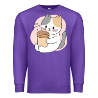 Purple Cat Drinking Coffee Kitten Kawaii Japanese Kitty Premium Sweatshirt - linhVisuals