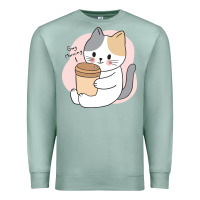 Seafoam Cat Drinking Coffee Kitten Kawaii Japanese Kitty Premium Sweatshirt - linhVisuals