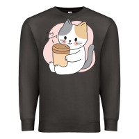 Smoke Cat Drinking Coffee Kitten Kawaii Japanese Kitty Premium Sweatshirt - linhVisuals