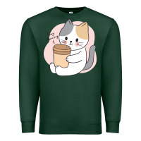 Sports Green Cat Drinking Coffee Kitten Kawaii Japanese Kitty Premium Sweatshirt - linhVisuals