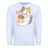 White Cat Drinking Coffee Kitten Kawaii Japanese Kitty Premium Sweatshirt - linhVisuals