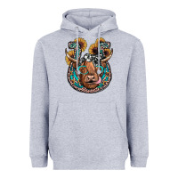 Heather Grey highland cow horseshoe Heavyweight Hoodie - JahusDesignShop