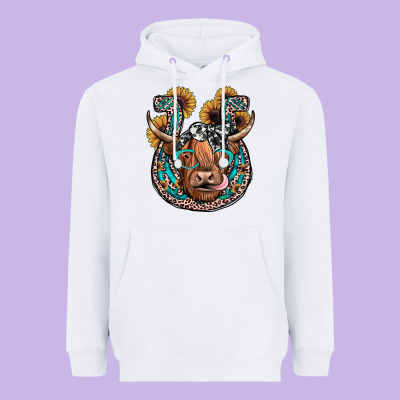 Highland Cow Horseshoe Heavyweight Hoodie Designed By Jahusdesignshop