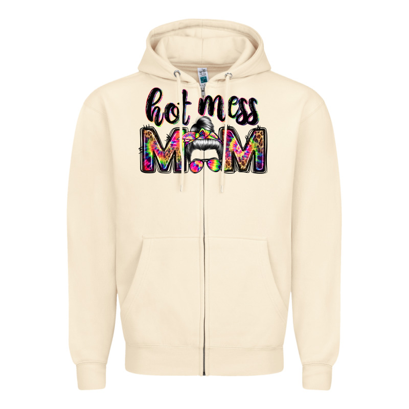 Hot Mess Mom Messy Bun Zipper Hoodie by JahusDesignShop | Teevron
