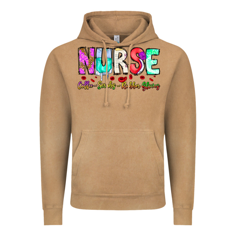 Nurse Coffee Scrubs Rubber Gloves Vintage Hoodie by CowhideDigitalArt | Teevron