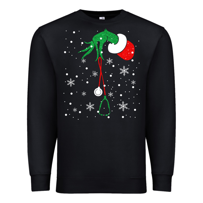 Newchristmas Grinch Hand Holding A Stethoscope Premium Sweatshirt by linhVisuals | Teevron
