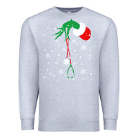Heather Grey newchristmas grinch hand holding a stethoscope Premium Sweatshirt - linhVisuals