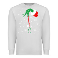 Dove Grey newchristmas grinch hand holding a stethoscope Premium Sweatshirt - linhVisuals