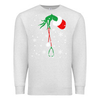 Oatmeal Heather newchristmas grinch hand holding a stethoscope Premium Sweatshirt - linhVisuals