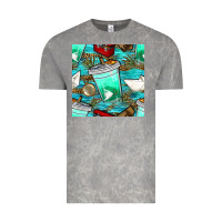 Cloud Rock fish coffee cups and reeds with paper boat and leopard lake seamless p Vintage Tee - BundleAndBundleShop