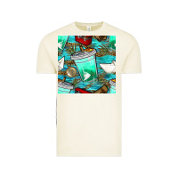 Vintage Arctic fish coffee cups and reeds with paper boat and leopard lake seamless p Vintage Tee - BundleAndBundleShop