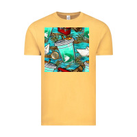 Vintage Mustard fish coffee cups and reeds with paper boat and leopard lake seamless p Vintage Tee - BundleAndBundleShop