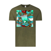 Vintage Olive fish coffee cups and reeds with paper boat and leopard lake seamless p Vintage Tee - BundleAndBundleShop
