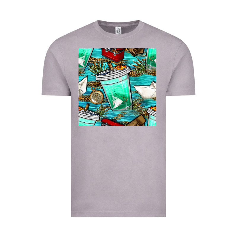 Fish Coffee Cups And Reeds With Paper Boat And Leopard Lake Seamless P Vintage Tee by BundleAndBundleShop | Teevron