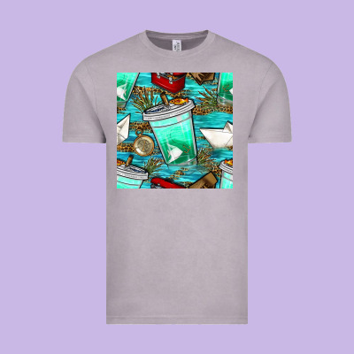 Fish Coffee Cups And Reeds With Paper Boat And Leopard Lake Seamless P Vintage Tee Designed By Bundleandbundleshop