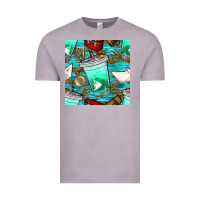 Vintage Zinc fish coffee cups and reeds with paper boat and leopard lake seamless p Vintage Tee - BundleAndBundleShop