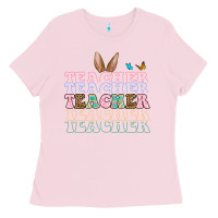 Bubblegum Pink Easter bunny Teacher Ladies Tee - OliviaCreatesArt