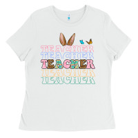 White Easter bunny Teacher Ladies Tee - OliviaCreatesArt
