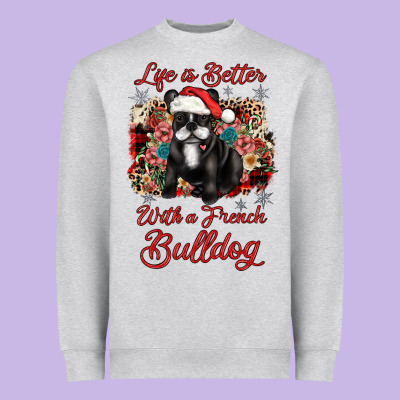 Christmas Life Is Better With A French Bulldog Heavyweight Sweatshirt Designed By Jahusdesignshop