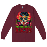 Burgundy sugar skull woman proud of my roots Long Sleeve Tee - BundleAndBundleShop