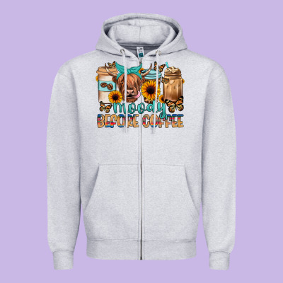 Moody Before Coffee Zipper Hoodie Designed By Jahusdesignshop